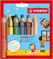 STABILO woody 3 in 1 Buntstift Wasserfarbe Wachsmalkreide 6er Pack mit Spitzer