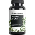 natural-elements Vitamin-D 180 Tabletten, Vitamin D3 + K2 MK7, hochdosiert, je Tablette 5000 I.E.
