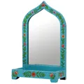 Marrakesch Schminkspiegel mit Aufbewahrungsbox für den Schminktisch aus Holz 38cm | Vintage Standspiegel klein Akriti -2- | Orientalische Make Up Spiegel Kosmetikspiegel mit Organizer als Zimmer Deko