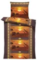 one-home Bettwäsche 135x200 cm Afrika Safari Elefanten Giraffen Tiere braun Microfaser