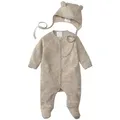 Hessnatur Erstausstattungspaket aus reiner Bio-Merinowolle (Set, 2-tlg., Overall und Häubchen) beige 62/68