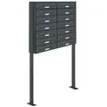 AL Briefkastensysteme 14 Fächer Premium Stand Briefkasten Anlage in RAL 7016 Anthrazit Grau, Post A4, robust, wetterfest, Artikelnummer: 132P14S2P7016