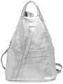 Caspar 2in1 Leder Rucksack Schultertasche Sportlich Elegante Damen Handtasche - SIGNATURE LINE - Modell No.782 - Made in Italy, Farbe:silber, Accessoires:One Size