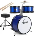 XDrum Junior KIDS Schlagzeug inkl. Schule - Kompaktes Kinderschlagzeug - Für Kinder im Alter von 3-5 Jahren - Kinderleichter Aufbau - Mit Schule, Hocker, Drumsticks & Stimmschlüssel - Blau