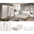Schlafzimmer komplett IRIS C weiß hochglanz Schiebetürenschrank LED Bett 180x200 Lattenrost Bettkasten Nakos Soft-Close-System - Weiß