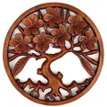 Wogeka - 29 cm Lebens Baum Relief - Handarbeit aus Holz geschnitzt als besondere Geschenk-Idee zur Deko Feng Shui Baum mit Blüten Rel42