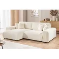 Mollis - Ecksofa mit Schlaffunktion und Bettkasten aus Hellbeige Plüschcord mit schöner Sitzkomfort - Beige