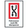 HB-Druck Hinweisschild Fahrwasser nach Backbord zu überqueren Symbol und Text, wetterfest, stabil, UV-beständig, kratzfest DIN-A3 297x420mm