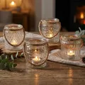 4er Set Windlicht Klar Glas H10cm Teelichthalter Tischdeko Kerzen Deko Retro