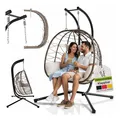 Juskys Doppelhängesessel Aria - Polyrattan Hängesessel mit Gestell & Kissen - 2 Personen - Beige