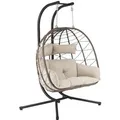 Juskys Doppel Hängesessel Aria aus Polyrattan mit Gestell Beige