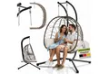 Juskys Hängesessel Aria, Polyrattan Doppelhängesessel, Schaukel mit Gestell & Kissen