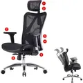 SIHOO Bürostuhl Schreibtischstuhl, ergonomisch, verstellbare Armlehne, 150kg belastbar Bezug schwarz, Gestell schwarz - Schwarz