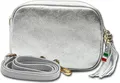 FLORENCE Umhängetasche Florence Umhängetasche Damen Tasche (Umhängetasche, Umhängetasche), Damen Tasche Echtes Leder silber metallic, Made-In Italy