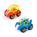 Bright Starts, Oball, Spielzeugauto mit Rassel, Motorikspielzeug für Babys und Kleinkinder ab 3 Monaten, 1 Stück, Zufälliger Farbe blau oder rot