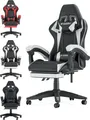 Bigzzia Gaming Stuhl mit Fußstütze - Gamer Stühle Ergonomisch mit Lendenkissen + Kopfstütze Gaming Chair Höhenverstellbar Computerstuhl für Erwachsene Mädchen Junge, Weiß