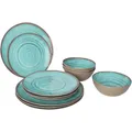 BO-Camp - Geschirr - 100% Melamin - 12 Teile - Halo - Aqua/Terrakotta