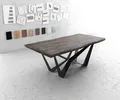 DELIFE Esstisch Edge 200x100 XL Akazie Platin Spider Flachstahl Schwarz Live-Edge