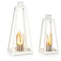 Blumfeldt Fiamme Triangolo Tischkamin Indoor 2er Set - Tischfeuer Indoor Mit Je 0,3 Liter Volumen, Bioethanol Tischkamin Mit Bis Zu 4 H Brenndauer, Verbrennt Geruchsneutral, Weiß