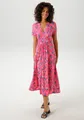 Sommerkleid mit kunstvollen Blüten und Blättern bedruckt, Gr. 44 - N-Gr, pink-royalblau-smaragdgrün-orange-rot-weiß-fuchsia N-Gr
