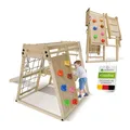 Juskys Mini Klettergerüst für Kinder - Indoor Spielplatz mit Rutsche, Kletterwand & Turnringe Natur
