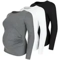 M.M.C. Umstandsshirt Langarm Basic Umstandsmode (3-tlg) grau|schwarz M