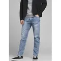 Loose-fit-Jeans JACK & JONES "JJICHRIS JJORIGINAL SBD 921 SN", Herren, Gr. 34, Länge 32, blau (blau denim), Denim/Jeans, Obermaterial: 100% Baumwolle, Abriebeffekte, modisch, loose fit knöchellang, Jeans