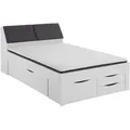 Boxxx Stauraumbett, Weiß, Holzwerkstoff, 5 Schublade(n) Schubladen, 140x200 cm, gepolstertes Kopfteil, mit Schubkästen, in verschiedenen Größen erhältlich, Schlafzimmer, Betten, Stauraumbetten