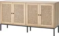 VEVOR Rattanschrank Rattankommode Aufbewahrungsschrank mit 4 magnetischen Türen & verstellbaren Regalen, Sideboard-Buffetschrank