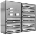 AL Briefkastensysteme 9 Fächer Premium Edelstahl Wand Briefkasten Anlage mit Klingeln, Post A4, modern, robust, wetterfest, Artikelnummer: 132T9EA2KS