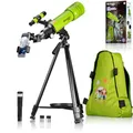 Bresser Junior Kinderteleskop 70/400 Linsenteleskop für Kinder ab 8 Jahren, Astronomie Einsteiger, Teleskop mit Rucksack, Zubehör & Smartphone-Halterung, Nachthimmel Beobachtung grün