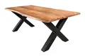 Couchtisch Baumkante 120 x 60 x 45 cm aus Akazienholz Metall X-Beine Sofa Tisch