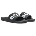 BOSS Aryeh Slid Badepantolette, Poolslides, Schlappen, Strandschuh, Sommerschuh mit Logoschriftzug schwarz 44 EU