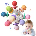 Beißspielzeug Baby ab 3 Monate, Sensorik Rassel Greifball Babyspielzeug aus Silikon, Montessori Motorikspielzeug Baby Geschenk ab 0 6 9 Monate 1 jahr (Weiß)