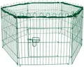 dobar 80596 6-eckiges Freilaufgehege, Kaninchengehege aus Metall mit Nylon Netz für draußen winterfest, 112 x 98 x 56 cm, grün