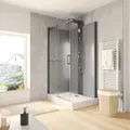 Wellnesskabine Schiebetür Korsika Von Schulte Komplettkabine, 6 Mm Starkes Sicherheitsglas Esg Klar Hell, Rückwände 5 Mm Esg Schwarz, Profilfarbe: Schwarz, 120 X 80 X 220 Cm