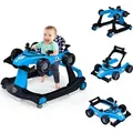 COSTWAY 4 in 1 Lauflernwagen mit einstellbarer Höhe und Geschwindigkeit, Babykart mit Anti-Rutsch-Pads, Klappbarer Baby Walker mit Universalräder... - Blau