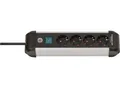 Brennenstuhl Premium-Alu-Line Steckdosenleiste, 4-fach, Aluminium, 1,8m Kabel, beleuchteter Sicherheitsschalter, 45°-Anordnung, schwarz/silber