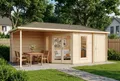 Alpholz Gartenhaus Holz 5-Eck Liwa mit Anbau, BxT: 728x317 cm, in Naturbelassen mit 28mm Wandstärke
