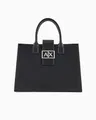 Armani Exchange Women's Jodie, Sustainable, Logo plate closure, Medium Tote, Black, One size