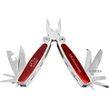 BRISA VW Collection - Volkswagen Multitool faltbares Taschenwerkzeug 8 in 1 Edelstahl Multifunktional in Retro/Vintage mit T1 Bus (Silhouette/Rot)
