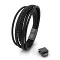 Akitsune Pax Lederarmband | Armschmuck Damen Herren Magnetisch Armband - Silber - Schwarz 21cm