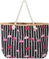 styleBREAKER Große Strandtasche mit Flamingo Print und Streifen Design | Damen Shopper mit Kordelhenkel und Reißverschluss | Badetasche mit Bast-Detail | 58 x 37 x 13 cm