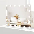 COSTWAY 62,5x51cm Hollywood Spiegel mit Beleuchtung, Kosmetikspiegel mit intelligent Touchscreen und Vergrößerungsspiegel, 3 Lichtfarben und 4 Lichthelligkeiten