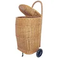 Transportabler Weidenkorb mit Klappe und Rädern zum Einkaufen oder Picknicken