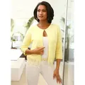 Cardigan LADY, Damen, Gr. 36, gelb (zitrone), 70% Viskose, 30% Polyamid, unifarben, 3/4-Ärmel, Strickjacken
