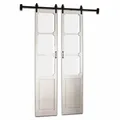 Loberon Doppelschiebetür Tibout, Bezauberndes Antik-Finish, rustikal-Romantisches Flair, Fenster mit Glaseinsätzen, inkl. Stabiler Schiene, Raumteiler, Kiefernholz, Tannenholz, antikweiß