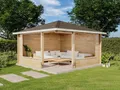 Alpholz 5-Eck Gartenlaube Maik-40 aus naturbelassenem Holz 400 x 400 cm mit 40 mm Wandstärke