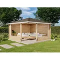 5-eck Gartenlaube Maik-40 Gartenlaube Aus Holz, Blockhaus Mit 40 Mm Wandstärke, Holzhaus Mit Montagematerial - Alpholz