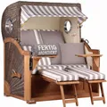 Strandkorb Baltikum Teak PE Grey 2,5 Sitzer Volllieger mit Bullaugen